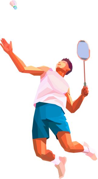 Badminton player. Polygonal smash shot.